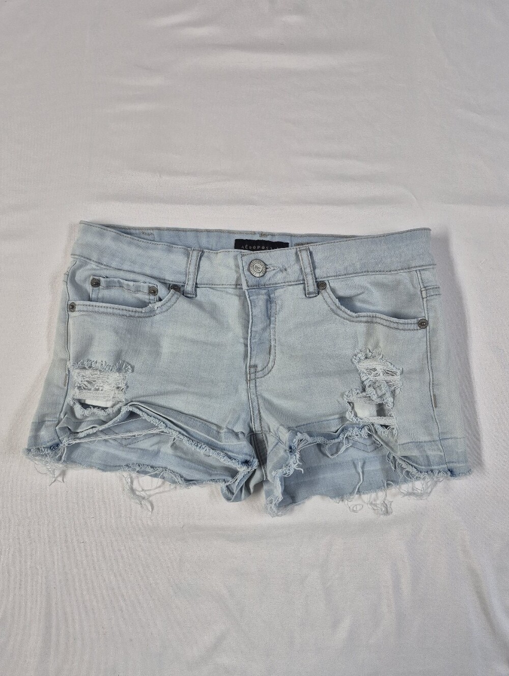 Aeropostale Shorty Shorts Womens 4 Low Rise Distressed Denim Cutoff Blue Y2K